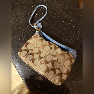 Coach Brown and Light Blue Signature wristlet